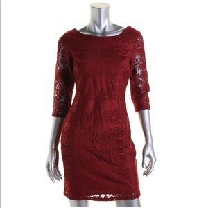 Open-Back Lace Cocktail Dress Size XS Burgundy